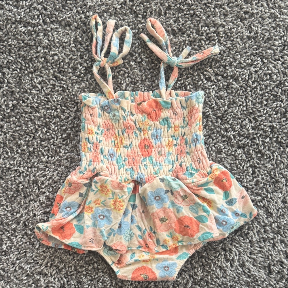 Angel Dear Pastel Floral Baby Romper with Bow Straps